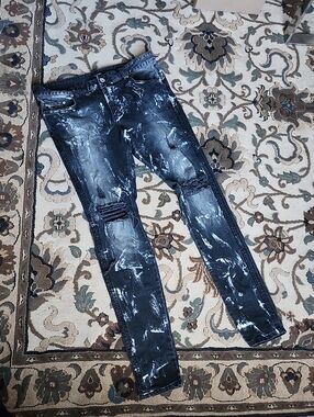 Men's Slim Black Bleached Distressed Jeans